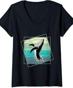 Womens Orca Retro Killer Whale V-Neck T-Shirt