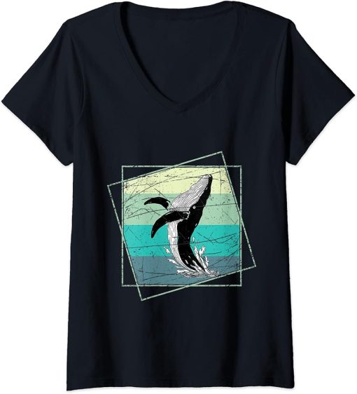 Womens Orca Retro Killer Whale V-Neck T-Shirt