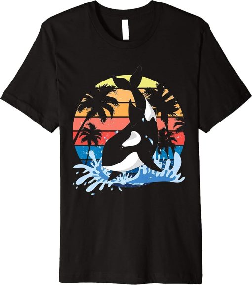 Palm Trees Animal Orca Aquarist Gift Retro Killer Whale Premium T-Shirt