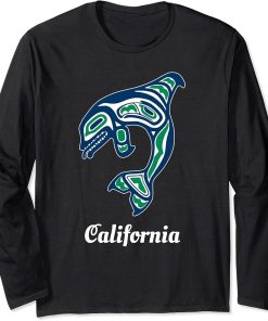 Blue Green Native American California Orca Killer Whale Long Sleeve T-Shirt